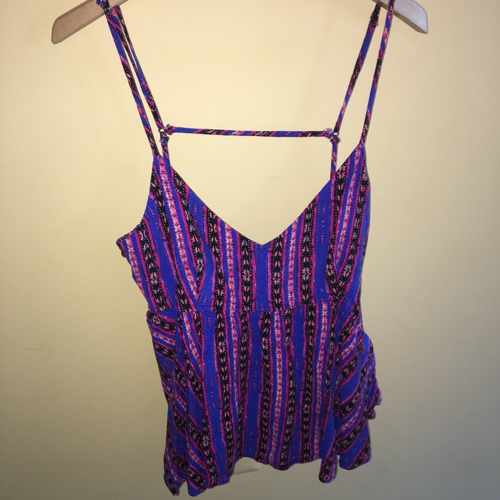 Forever 21 Purple and Pink Patterned Peplum Shirt